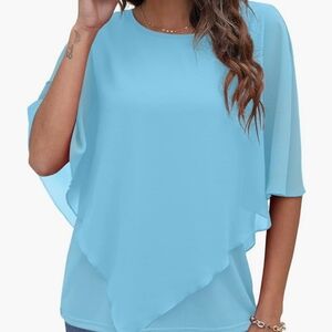 Beautiful Bright Blue Chiffon Poncho Top Blouse
